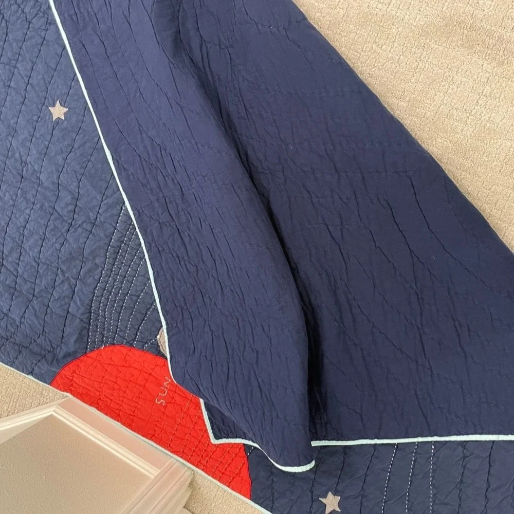 Pottery Barn Kids Solar System Outer Space Quilt and Sham Set Navy Blue Cotton - Picture 8 of 8